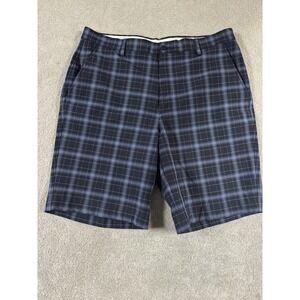 FJ Footjoy Golf Shorts Men's 36 Navy Plaid Chino Stretch 10" Inseam